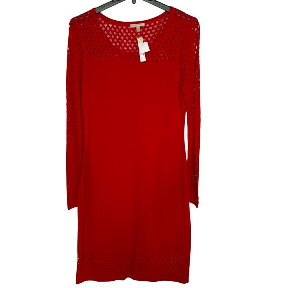 Appraisal Red Crochet NWT Knit Dress L Openwork Sheath Coquette Office Siren